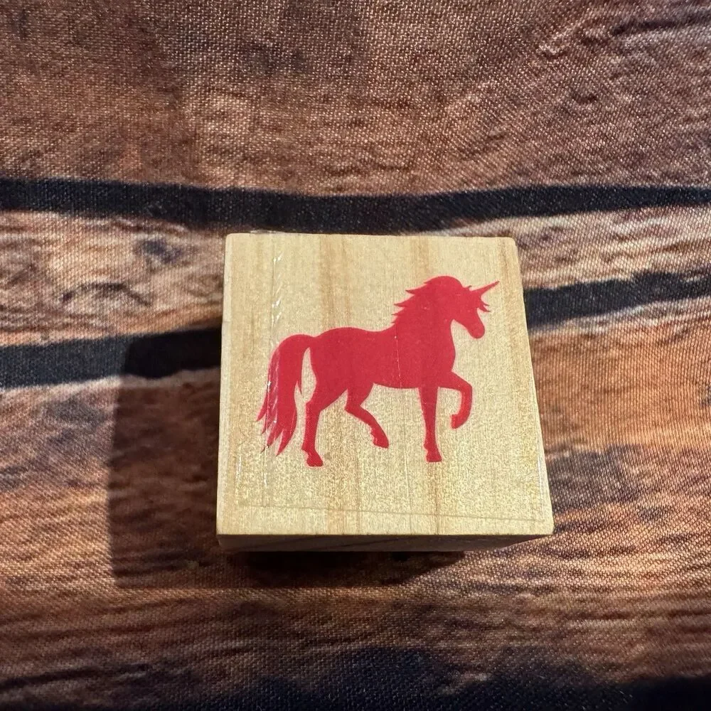 Unicorn Silhouette Mini Wood Rubber Stamp Small Magical Mythical Fantasy Scrap